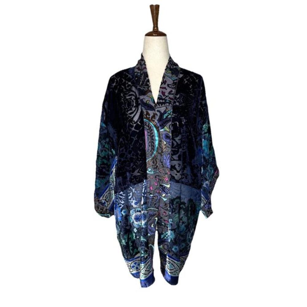 Velvet Burnout Topper Kimono Floral Patchwork WhimsyGoth - Picture 1 of 6
